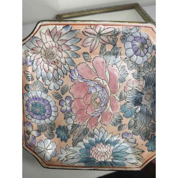 Set of Two Chinioserie Vintage Andrea by Sadek Floral Ceramic Square Trinket - Picture 3 of 9